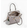 Elegant Grey PU Leather Shoulder Handbag with Zipper & Fur Charm